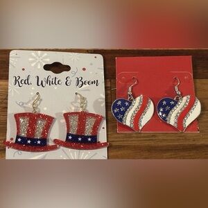 2 pair of Patriotic Red, White, and Blue Earrings new
